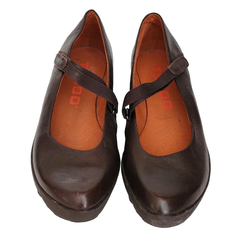 TSUBO Brown‎ Leather Wedge Mary Jane Shoes Size 7